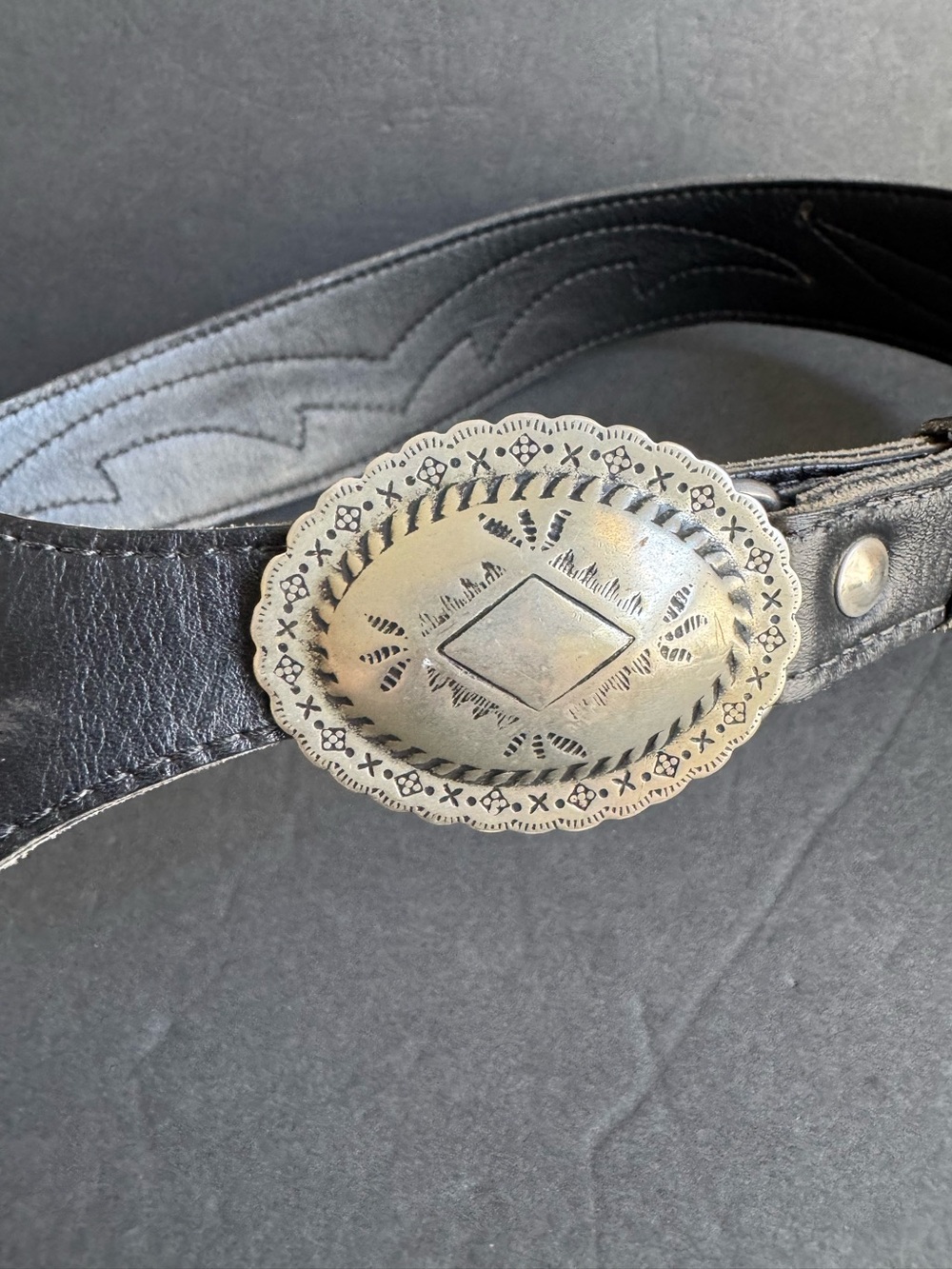 Vintage Western Concho Belt Black Gray Leather Wing Cowgirl Boho Handmade Medium - Picture 5 of 11